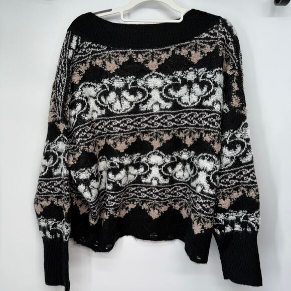 Anthropologie Cropped Distressed Sweater Womens Size Small Slouchy Black V-Neck - Picture 5 of 12
